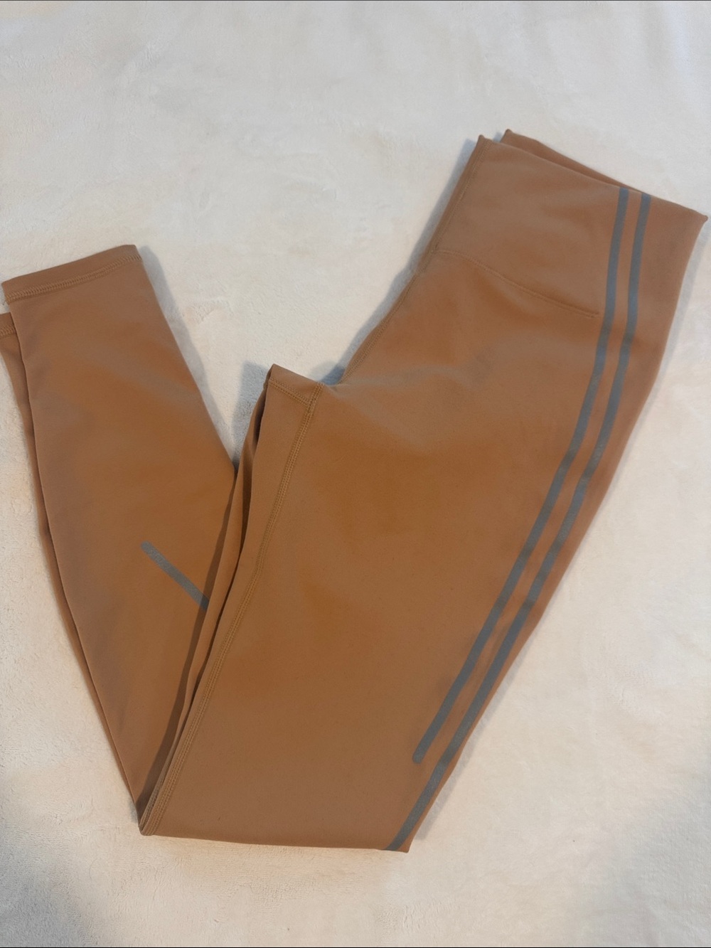 Fabletics Camel Brown Leggings with Gray Reflective Stripes